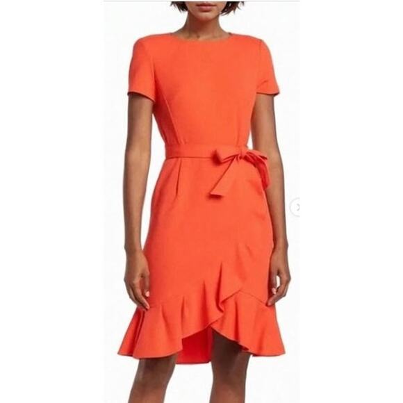 CALVIN  KLEIN Orange Ruffled Tulip-Hem Belted Dress Size 22 W - Picture 1 of 10
